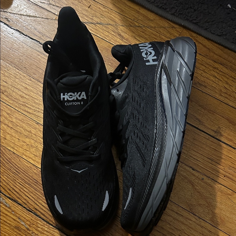 Hoka Clifton 8 Black and Gray Sneakers
